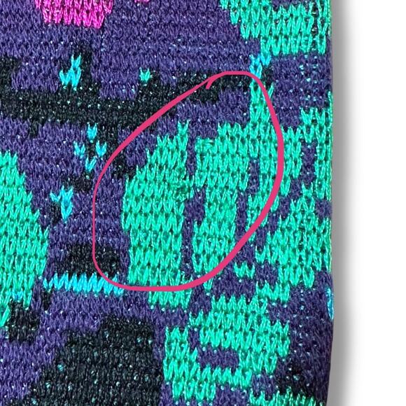 Vintage wool blend Purple and green bright retro floral Crew Neck Sweater padded - Picture 8 of 8